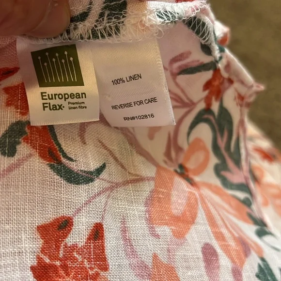 Garnet Hill Linen Button Down Floral Short Sleeve Size 10 - Picture 5 of 6